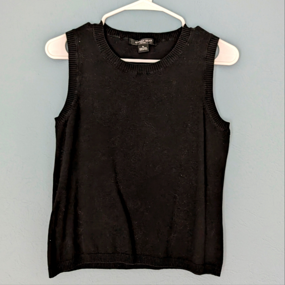 August Silk Black Sweater Vest Ribbed Seam